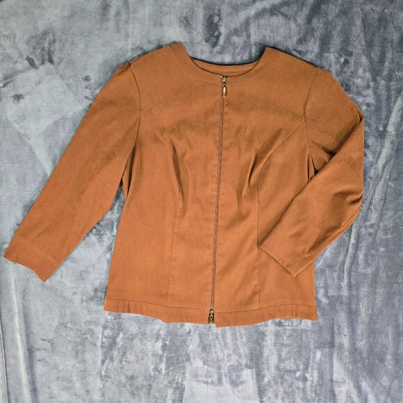 Ashley Stewart Faux Suede Jacket | Brown Zip-Up | Women's 16 | Vintage Style - Picture 13 of 13